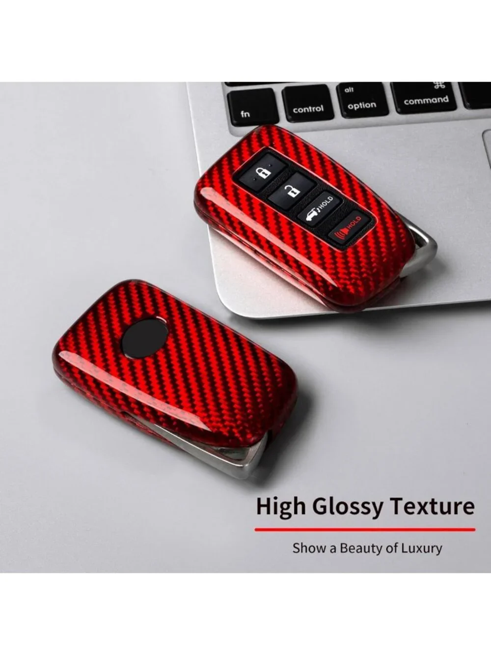 Real Glass Fiber Key Fob Cover for Lexus LX570 RX450 RX350 IS350 - Red Protector
